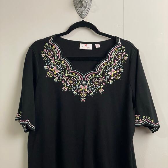 Quacker Factory L short sleeve blouse cottagecore butterfly floral boho goth - Picture 2 of 7